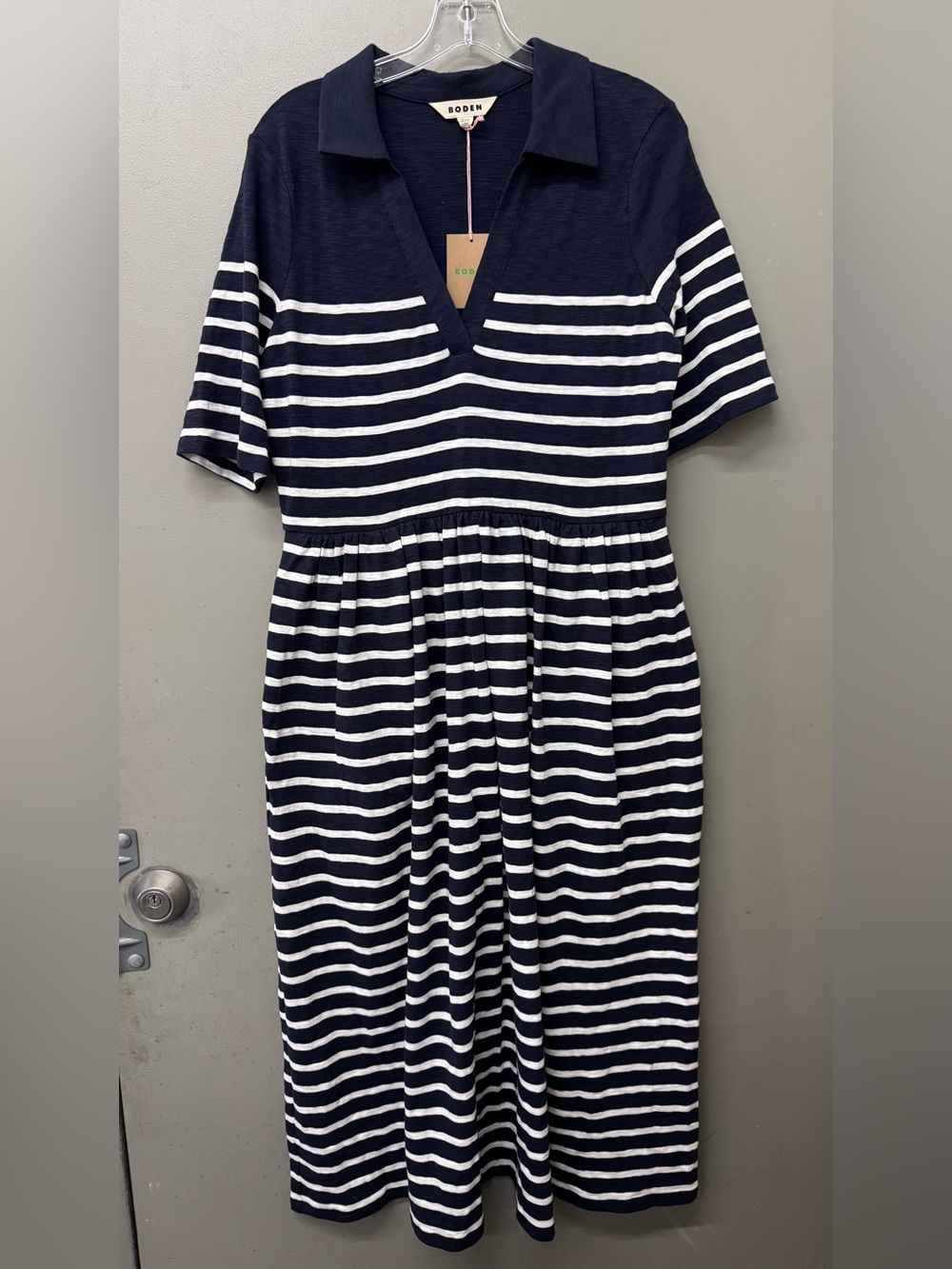 NWT Boden Aria Collared Jersey Dress Navy Ivory Stripe Sz 10R